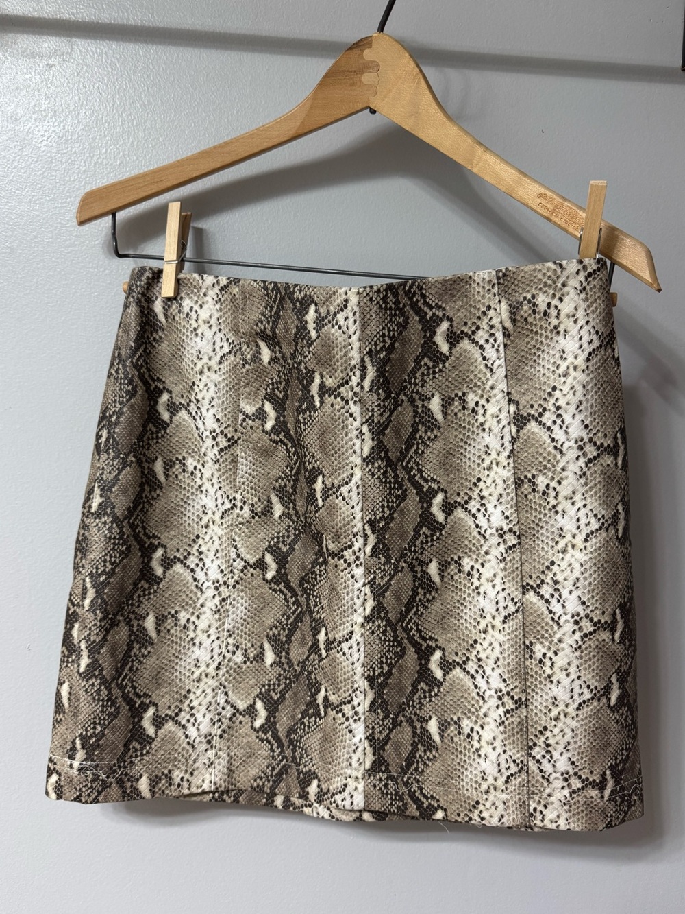 Snake-Print Mini Skirt in Neutral Brown and Cream Small